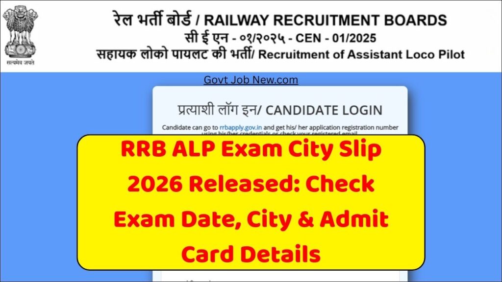 RRB ALP Exam City Slip 2026 Released